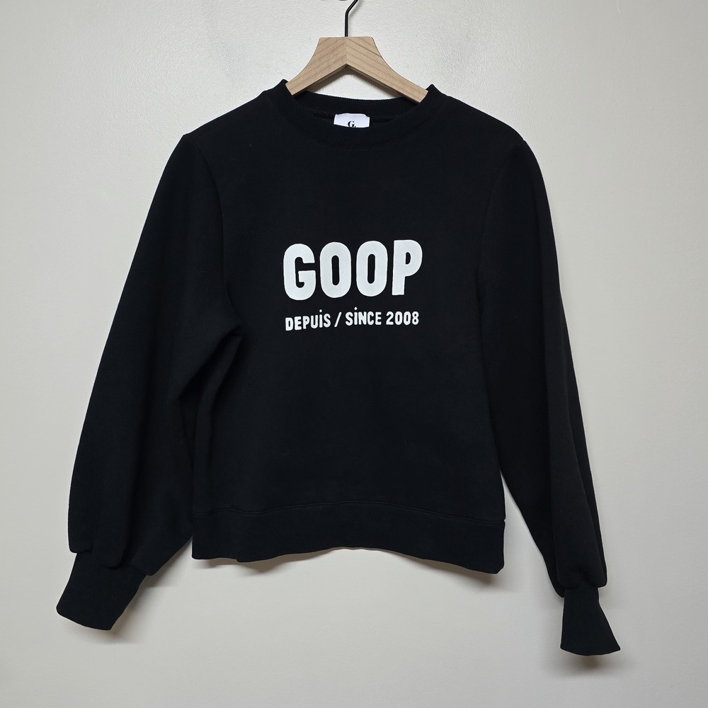 G. Label By Goop Womens Black Graphic Print Puff Sleeves Sweatshirt Sz XS‎